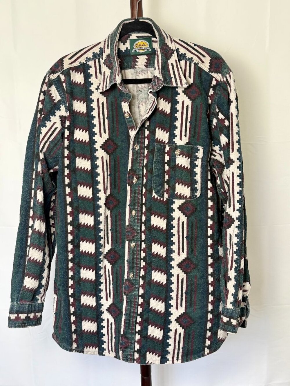 Vintage | Cabela’s | Southwestern Print Button-Up Shirt Green Burgundy | Size XL